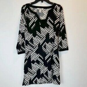 NWOT White House Black Market Geometric Print Tunic Dress - White/Black